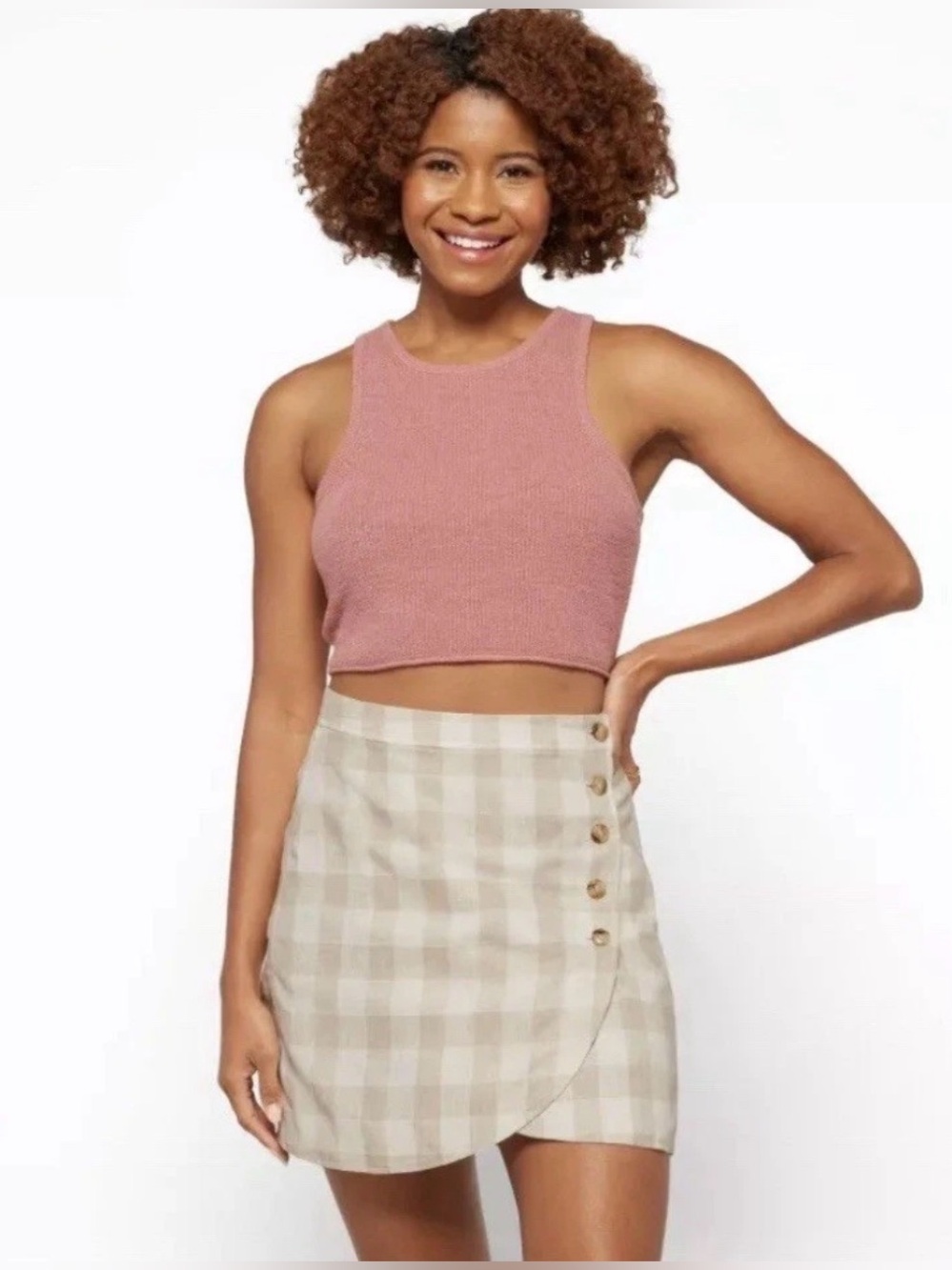 Madewell Linen-Blend Tulip-Hem Mini Skirt Undyed Edition Checkered Size 6